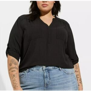 New Torrid Womens 0X Top Plus Size Black Harper Georgette Blouse
